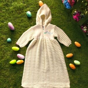 Vintage Yellow Spring Sweater Easter Baby Bird Knit Dress Acrylic Embroidered